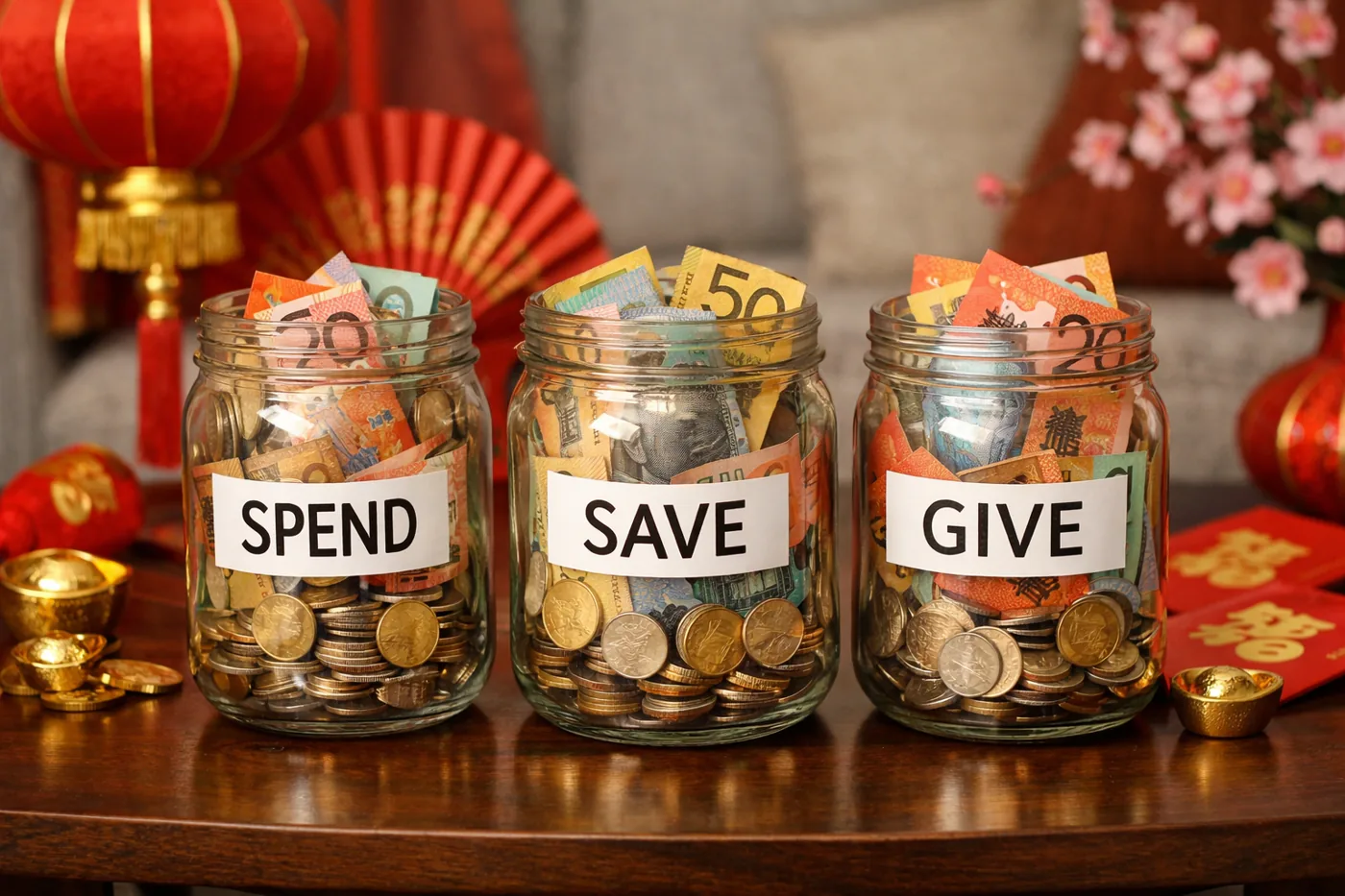 Three jars labelled Spend, Save and Give